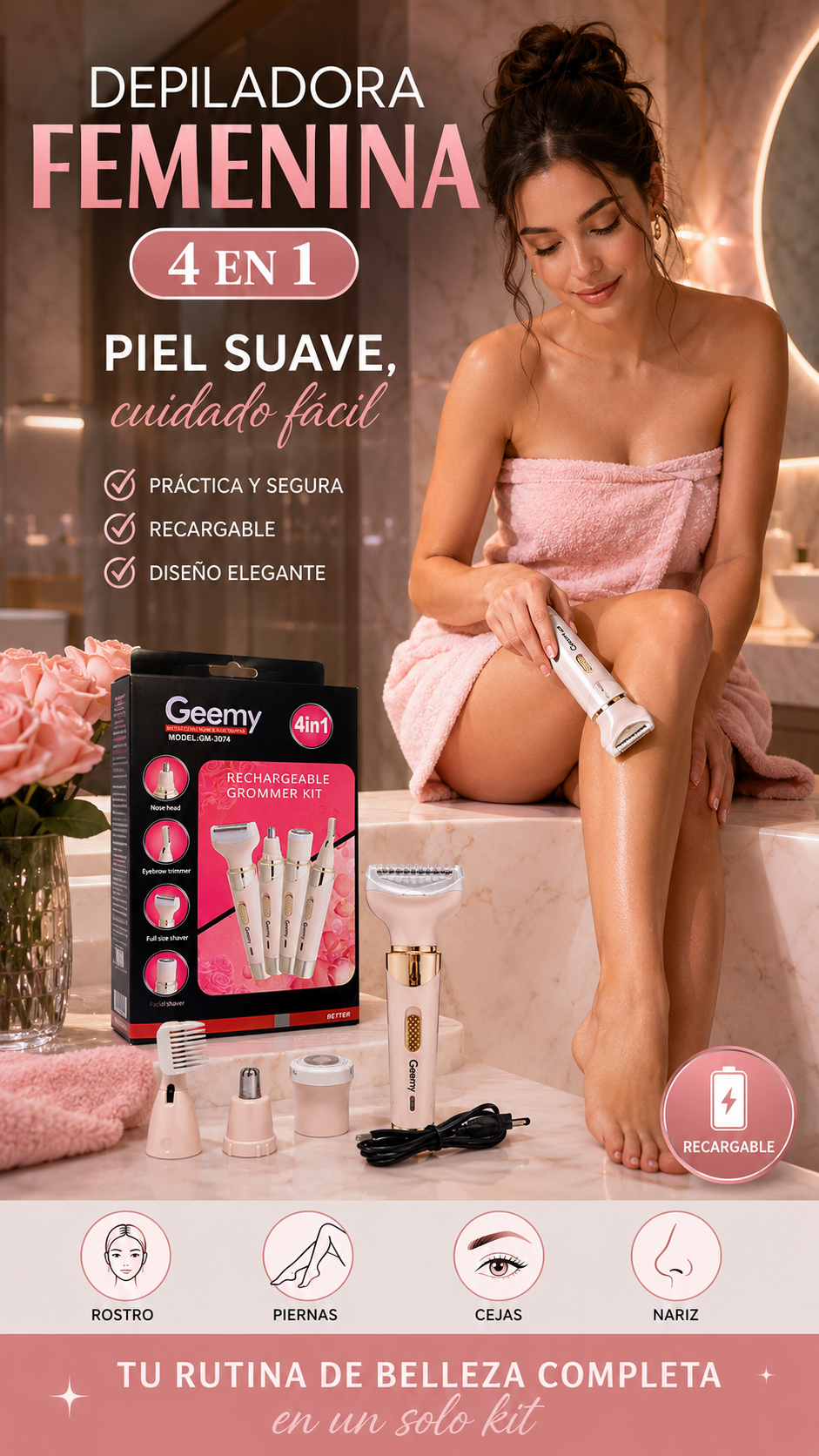 Depiladora Eléctrica Geemy 4 en 1
