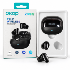 Audífonos OKOP KP-215 Bluetooth 5.4 TWS negros con estuche